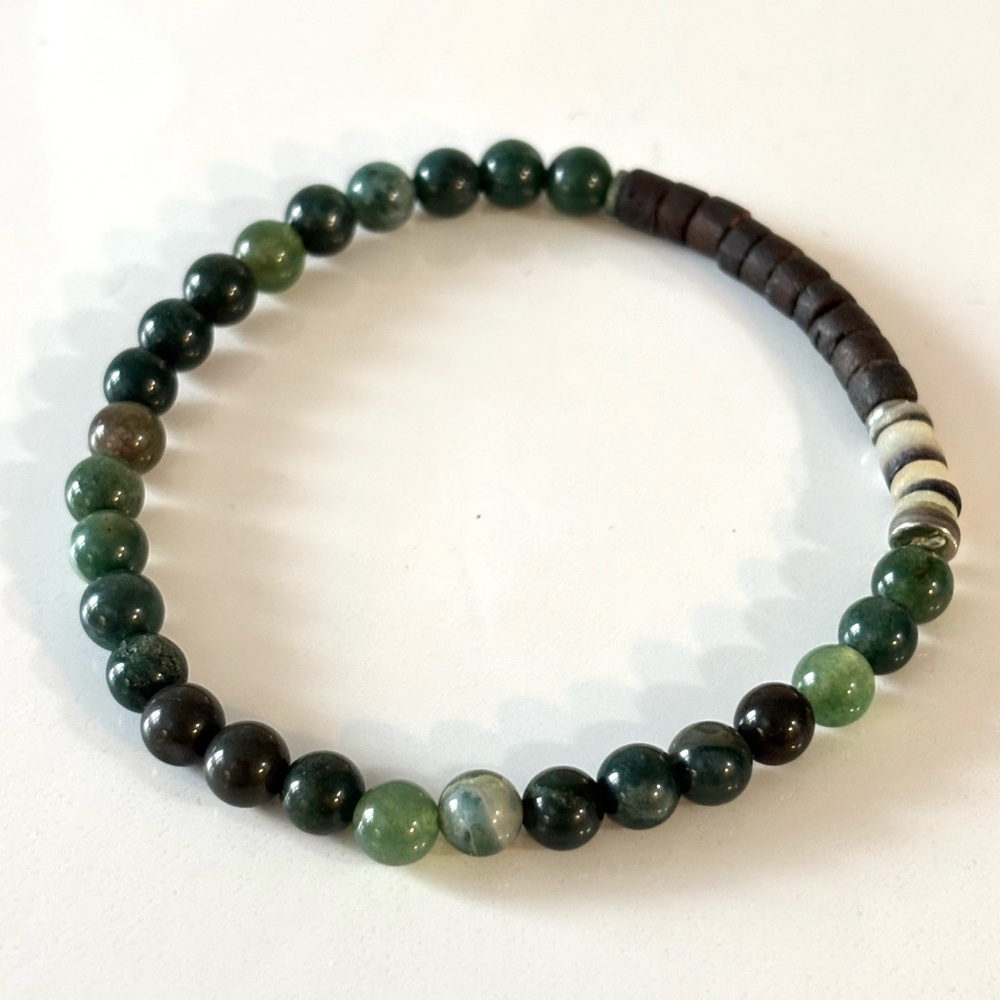 Moss Agate stretchy Dainty Crystal 4mm Bead Bracelet